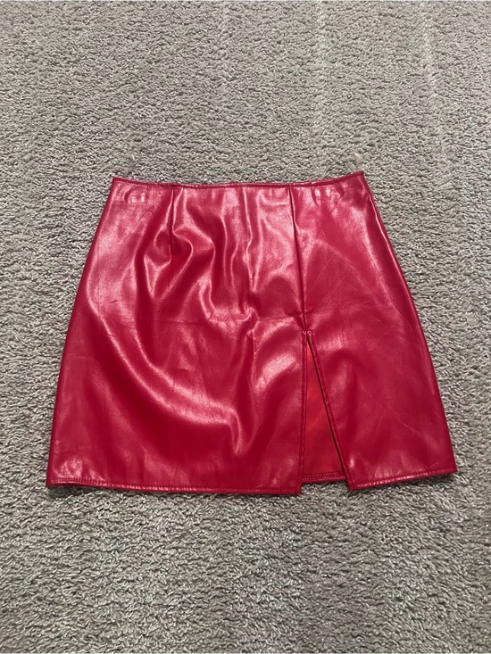 Windsor Dresses & Skirts - NWOT Windsor Red Faux Leather Mini Skirt with Front Slit
